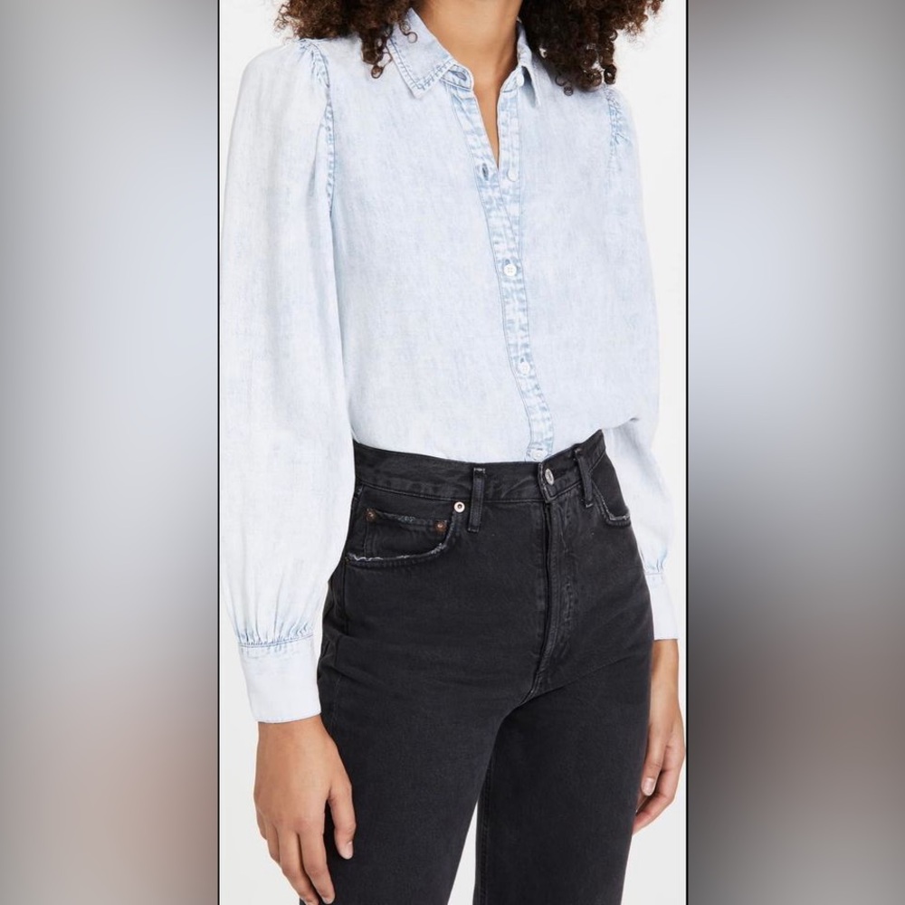 NWT Rails Angelica Puff Sleeve Button Down Shirt in Light Acid Wash